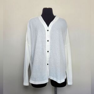 NEW Racheal White Thermal Waffle Knit Henley Top Cozy Winter Loungewear Large